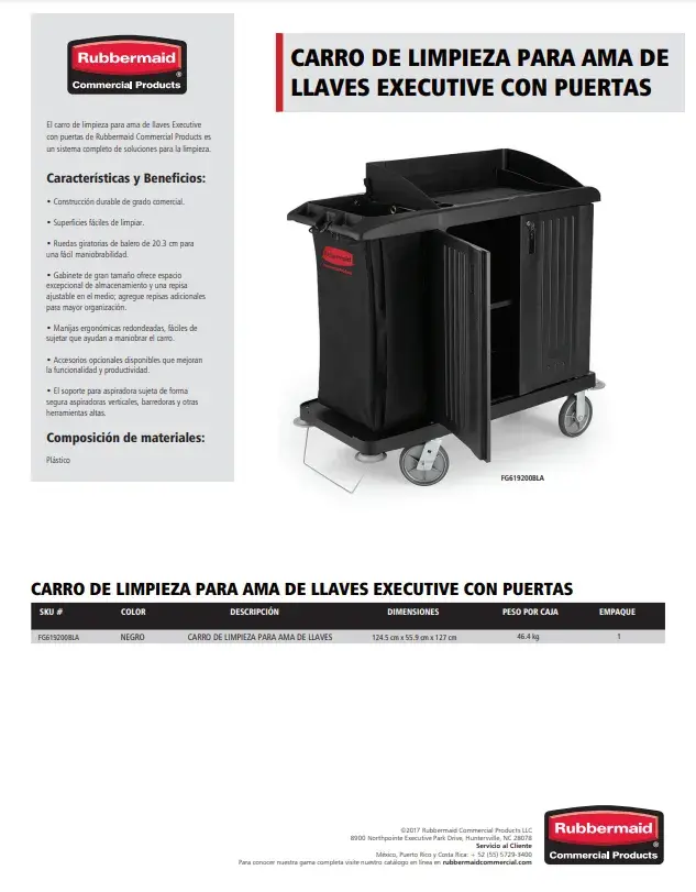 Rubbermaid Commercial Products FG9T7500BLA CARRO DE LIMPIEZA DE ALTA  SEGURIDAD