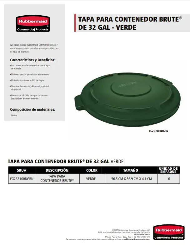 FG263100DGRN Tapa plana Brute 32 Gal Verde