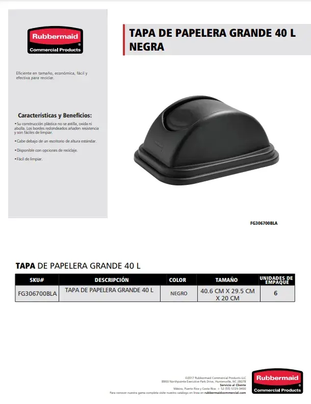 FG306700BLA Papelera grande de 40 L