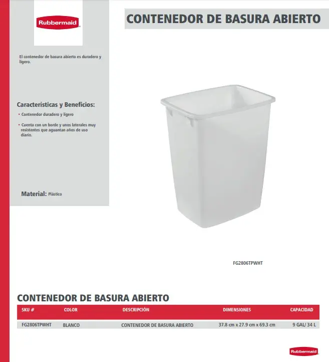 FG2806TPWHT Contenedor de basura abierto