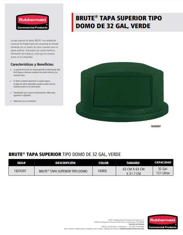 1829397 Tapa Domo 32 Gal Verde