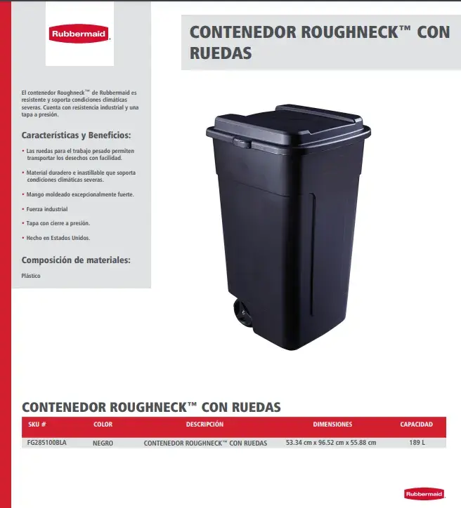 FG285100BLA Contenedor Roughneck con ruedas