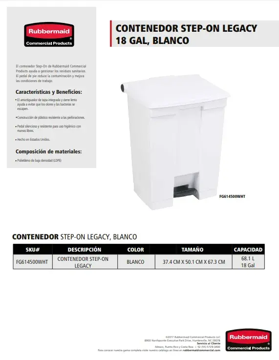 FG614500WHT Step On Legacy 18 Gal Blanco