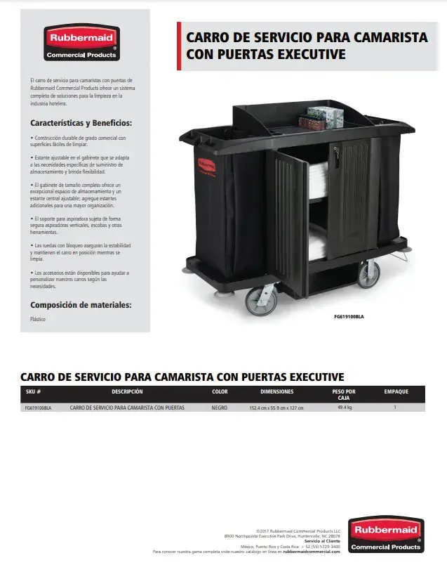 FG619100BLA Carro de Servicio para camarista con puertas