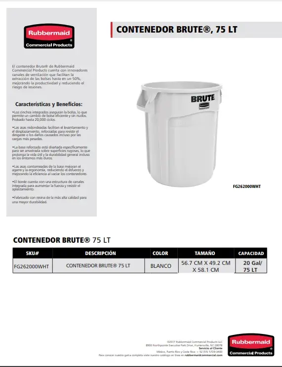 FG262000WHT Contenedor Brute® 75 Lt