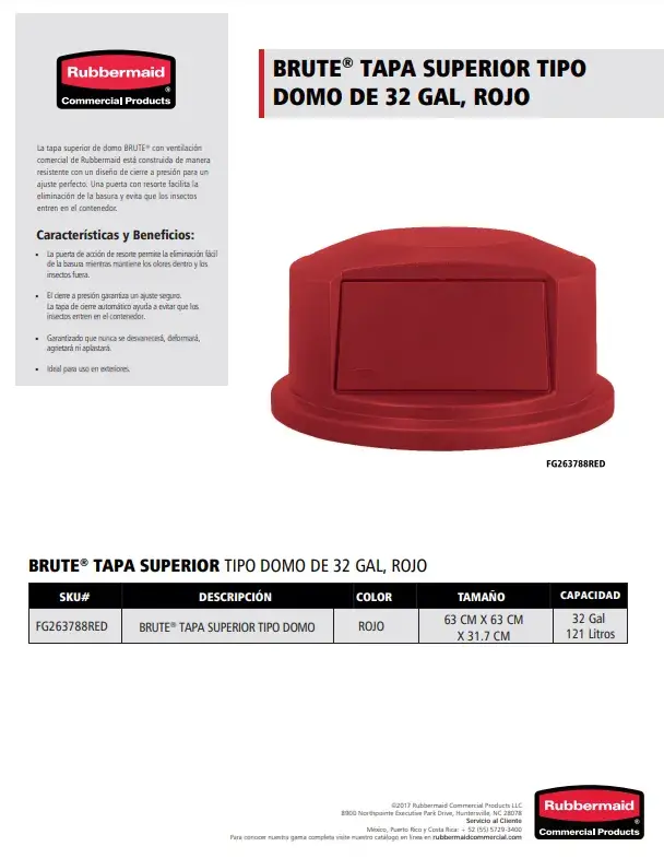 FG263788RED Tapa Domo 32 Gal Rojo