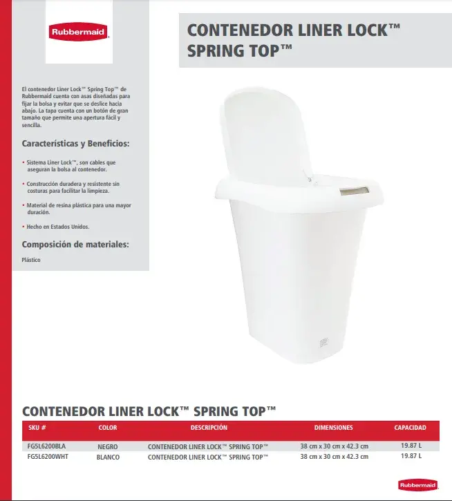 FG5L6200BLA FG5L6200WHT Contenedor Liner Lock Spring Top