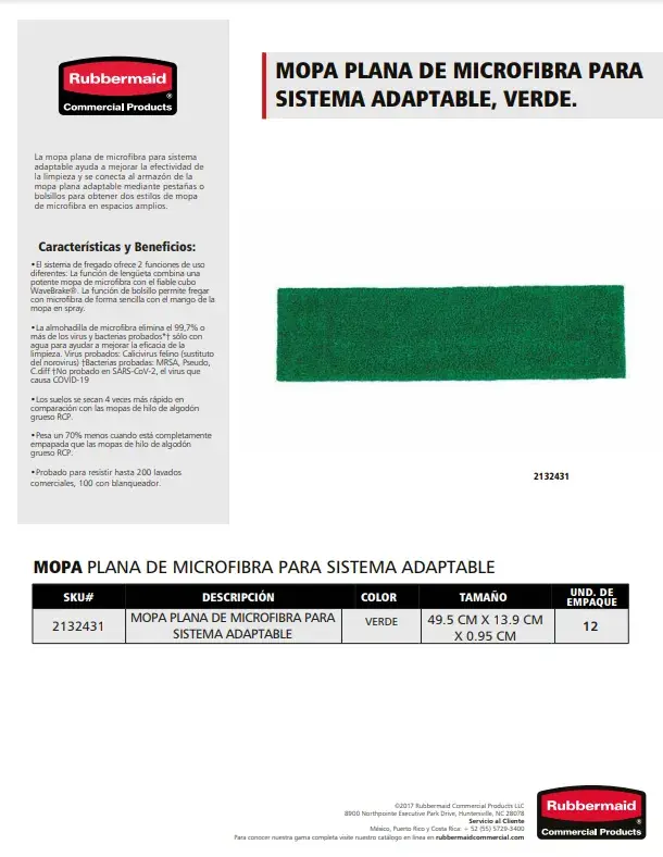 2132431 Mopa plana de microfibra para sistema adaptable