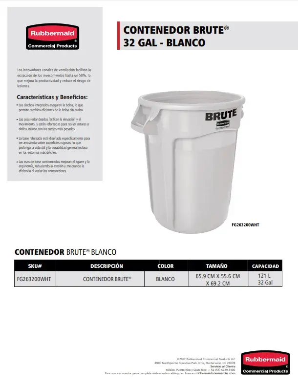 FG263200WHT Contenedor Brute 32 Gal Blanco