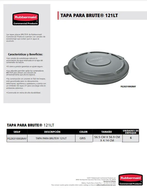 FG263100GRAY Tapa para Brute® 121 Lt