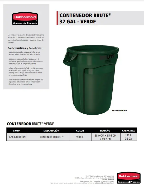 FG263200DGRN Contenedor Brute 32 Gal Verde