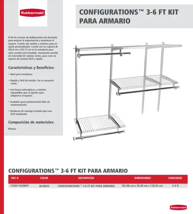 FG3H1102WHT Configurations 36 ft Kit para armario