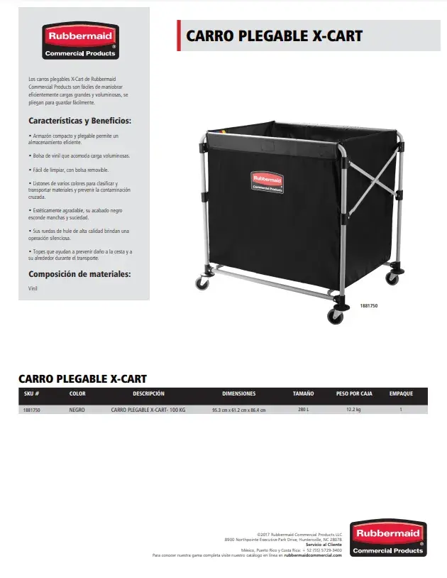 Rubbermaid Commercial Products FG9T7500BLA CARRO DE LIMPIEZA DE ALTA  SEGURIDAD