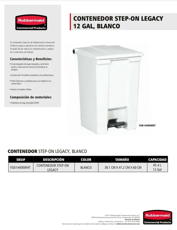 FG614400WHT Step On Legacy 12 Gal Blanco