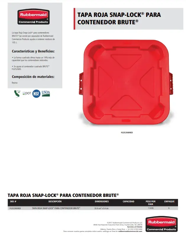 FG352900RED Tapa Roja Snap Lock Brute®