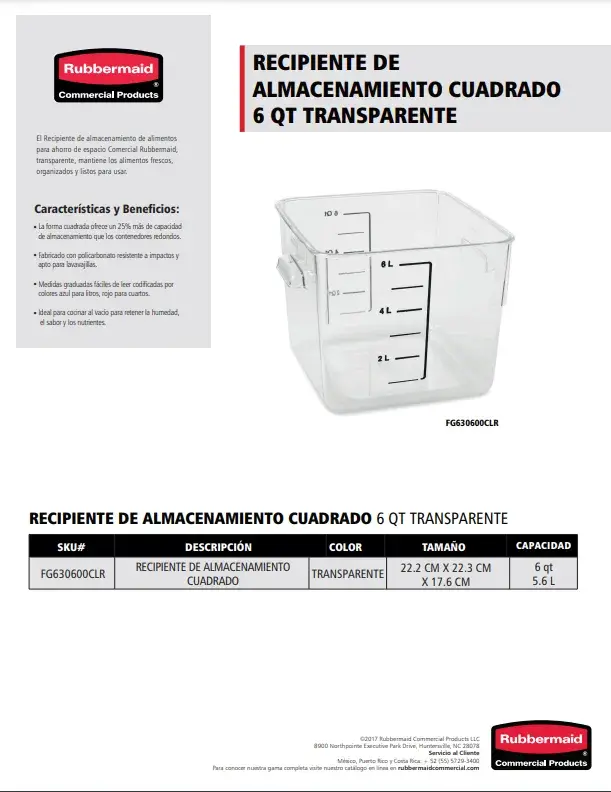 FG630600CLR Recipiente de almacenamiento cuadrado