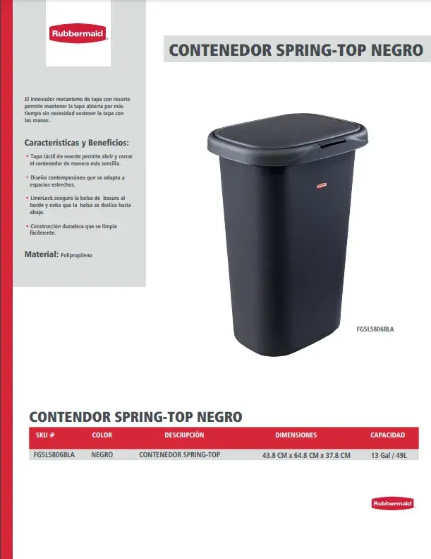 FG5L5806BLA Contenedor Spring Top negro