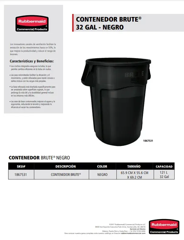 1867531 Contenedor Brute 32 Gal Negro