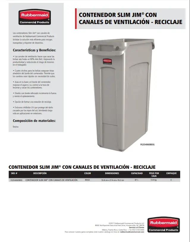 FG354060BEIG Contenedor Slim Jim con canales de ventilacion reciclaje