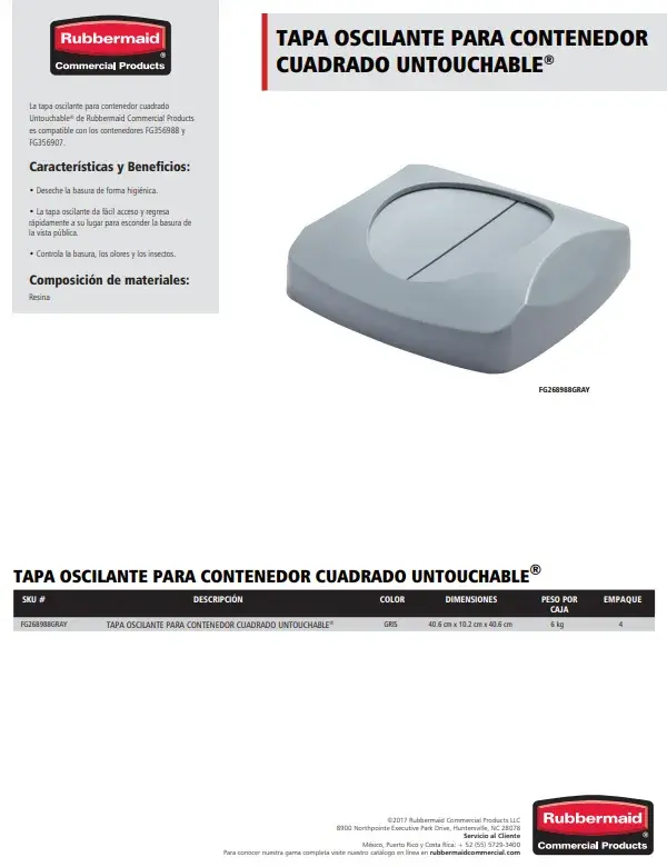 FG268988GRAY Tapa oscilante para contenedor Untouchable