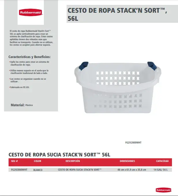 FG292800WHT Cesto para ropa Stack'n Sort | Rubbermaid