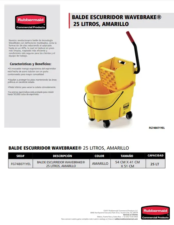 Exprimidor de Presión Lateral Rubbermaid Para Cubeta WaveBrake Amarillo  Rubbermaid WaveBrake Exprimidor