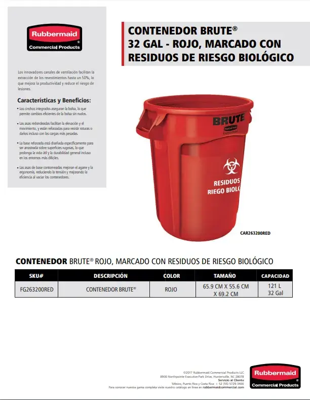 FG263200RED Contenedor Brute 32 Gal Rojo Marcado