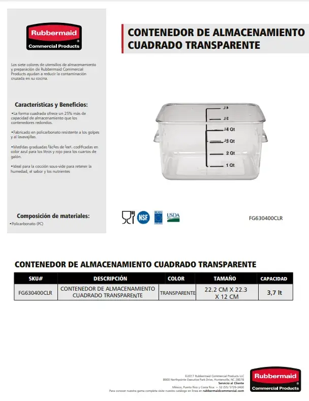 FG630400CLR CONTENEDOR DE ALMACENAMIENTO CUADRADO TRANSPARENTE