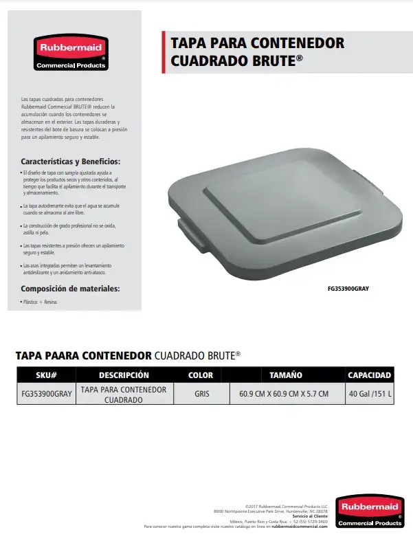 FG353900GRAY Tapa para contenedor cuadrado Brute