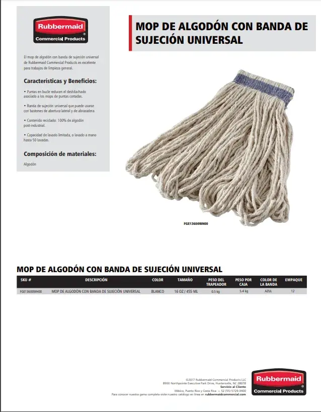 FGE13600WH00 Mop de algodón con banda de sujeción universal