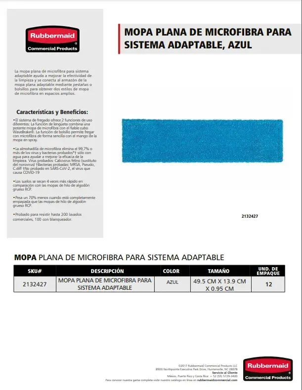 2132427 Mopa plana de microfibra para sistema adaptable