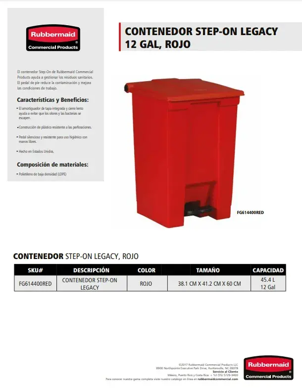 FG614400RED Step On legacy 12 Gal Rojo