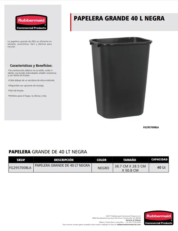 FG295700BLA Papelera grande de 40 L