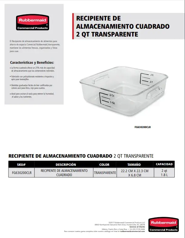 FG630200CLR Recipiente de almacenamiento cuadrado